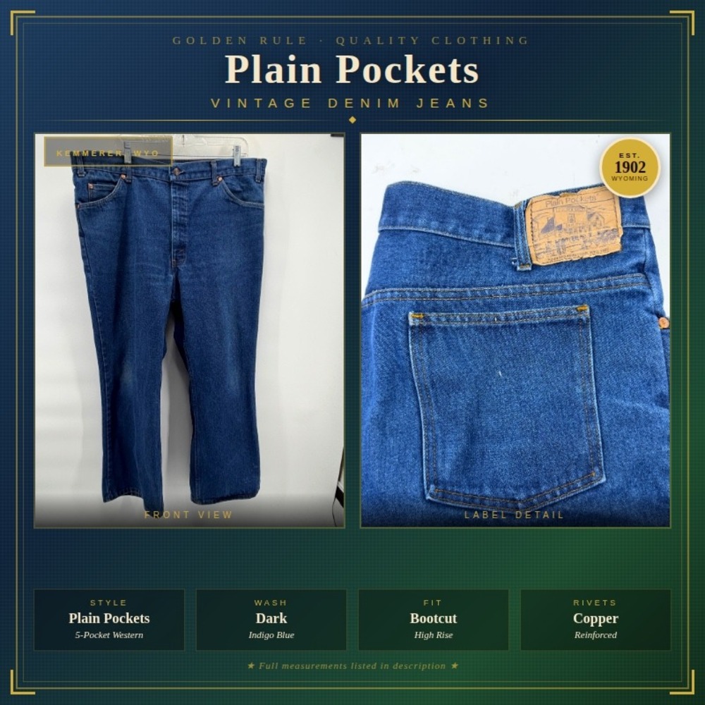Vintage Plain Pockets Golden Rule Bootcut Jeans Dark‎ Indigo High Rise Copper